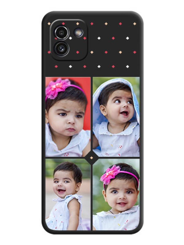 Custom Multicolor Dotted Pattern with 4 Image Holder on Space Black Custom Soft Matte Phone Cases - Galaxy A03