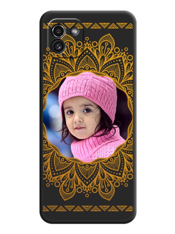 Custom Round Image with Floral Design on Photo on Space Black Soft Matte Mobile Cover - Galaxy A03
