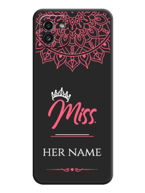 Custom Mrs Name with Floral Design on Space Black Personalized Soft Matte Phone Covers - Galaxy A03