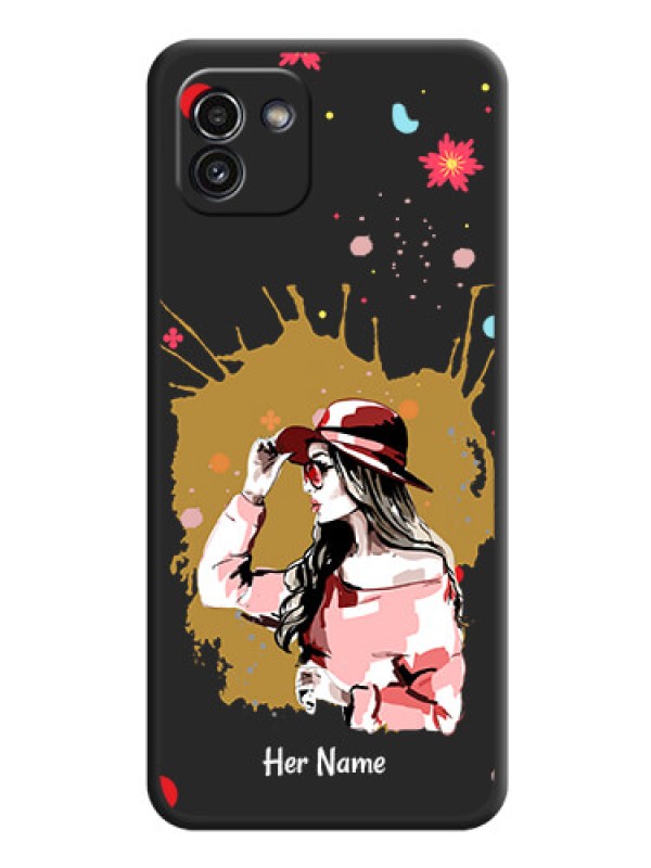 Custom Mordern Lady With Color Splash Background With Custom Text On Space Black Personalized Soft Matte Phone Covers -Samsung Galaxy A03