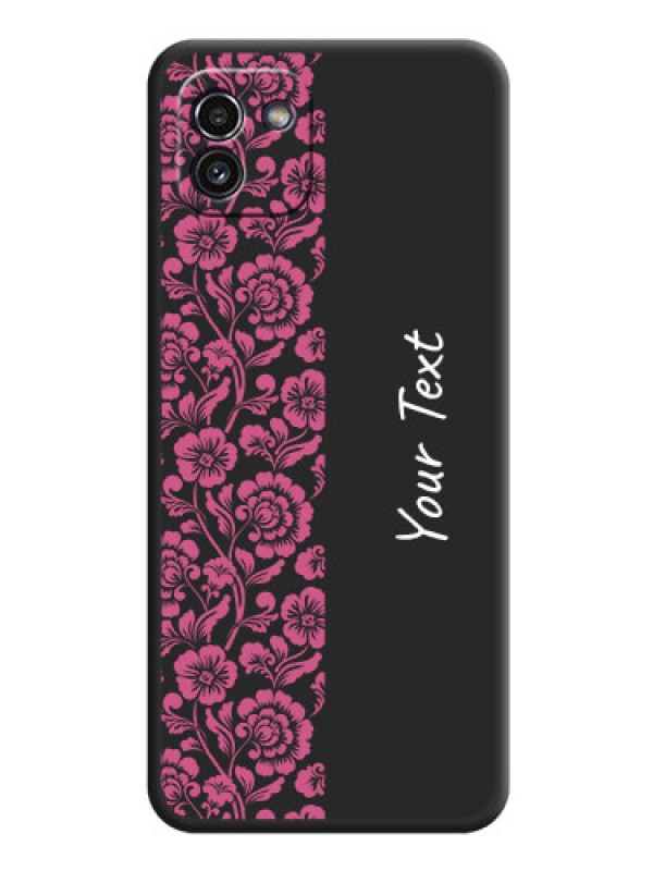 Custom Pink Floral Pattern Design With Custom Text On Space Black Personalized Soft Matte Phone Covers -Samsung Galaxy A03