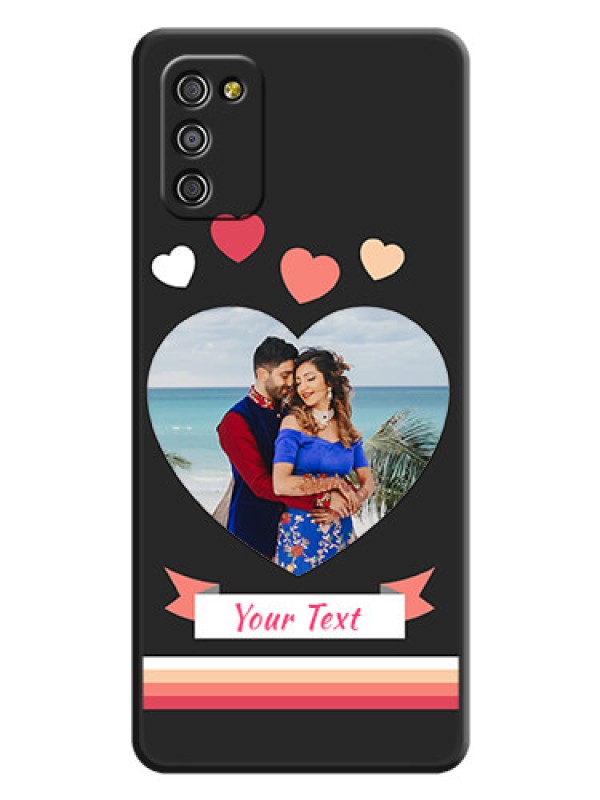 Custom Love Shaped Photo with Colorful Stripes on Personalised Space Black Soft Matte Cases - Galaxy A03s
