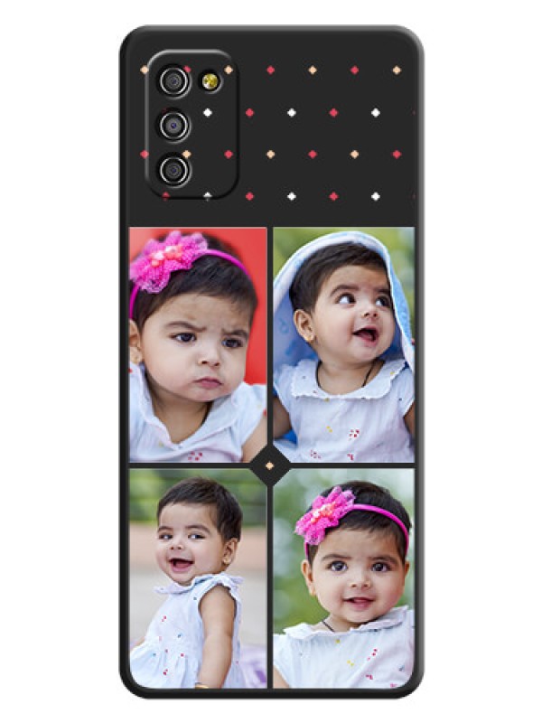 Custom Multicolor Dotted Pattern with 4 Image Holder on Space Black Custom Soft Matte Phone Cases - Galaxy A03s