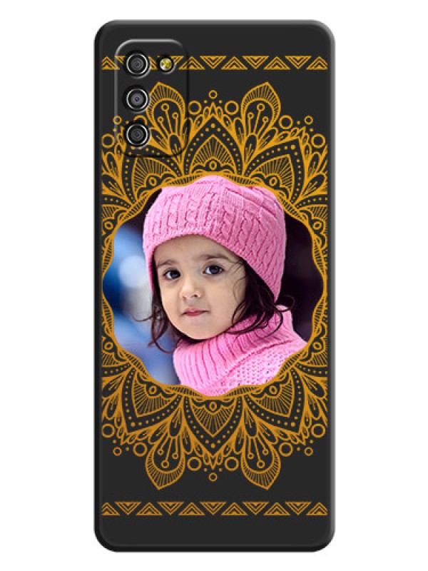 Custom Round Image with Floral Design on Photo on Space Black Soft Matte Mobile Cover - Galaxy A03s