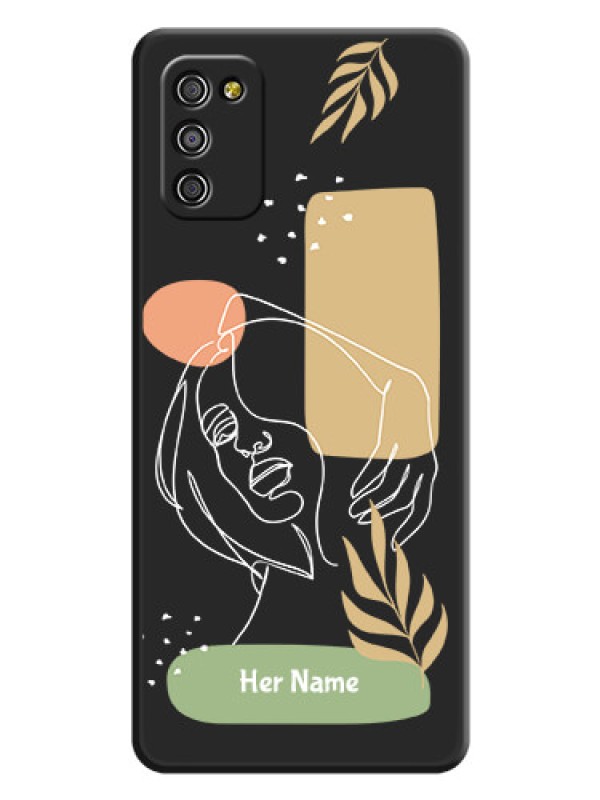 Custom Custom Text With Line Art Of Women & Leaves Design On Space Black Personalized Soft Matte Phone Covers -Samsung Galaxy A03S