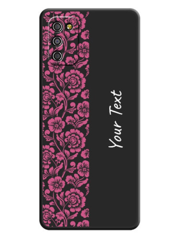 Custom Pink Floral Pattern Design With Custom Text On Space Black Personalized Soft Matte Phone Covers -Samsung Galaxy A03S