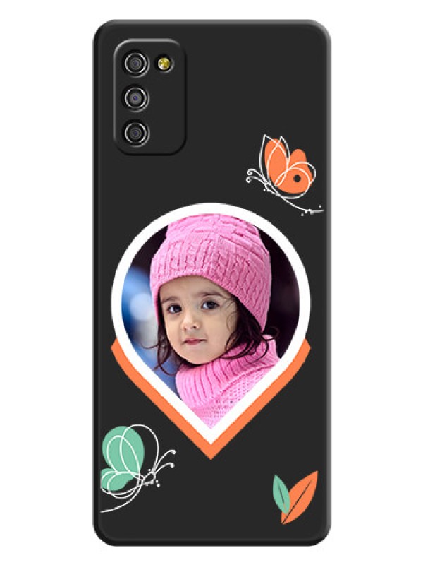 Custom Upload Pic With Simple Butterly Design On Space Black Personalized Soft Matte Phone Covers -Samsung Galaxy A03S