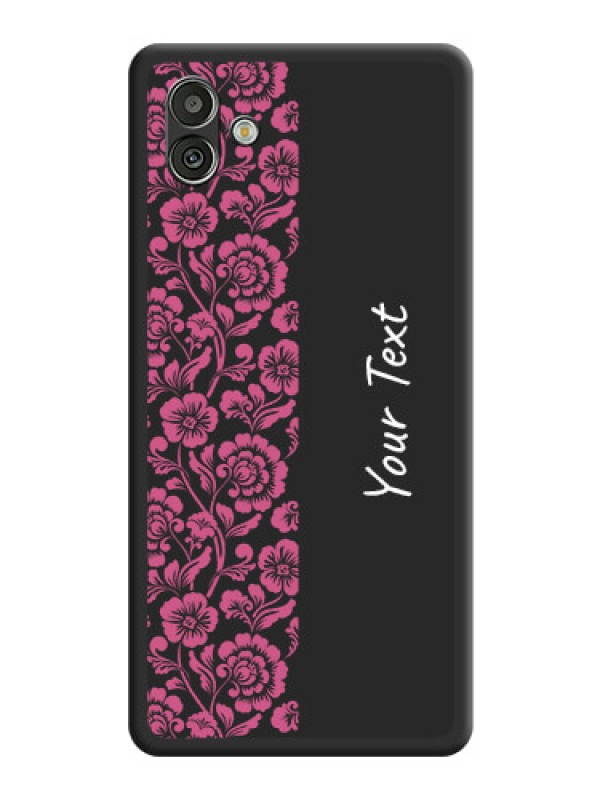 Custom Pink Floral Pattern Design With Custom Text On Space Black Personalized Soft Matte Phone Covers -Samsung Galaxy A04