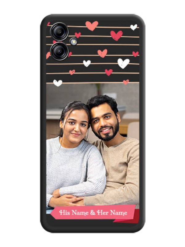 Custom Love Pattern with Name on Pink Ribbon  on Photo on Space Black Soft Matte Back Cover - Samsung Galaxy A04e