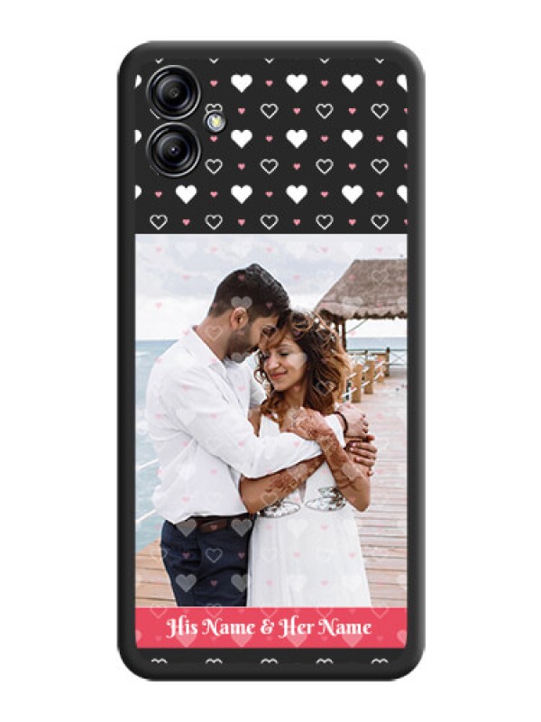 Custom White Color Love Symbols with Text Design on Photo on Space Black Soft Matte Phone Cover - Samsung Galaxy A04e