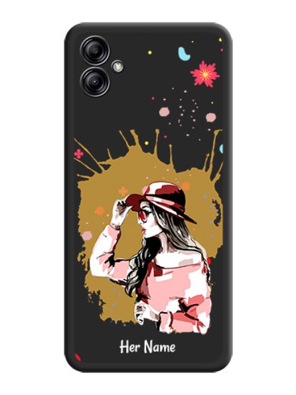 Custom Mordern Lady With Color Splash Background With Custom Text On Space Black Personalized Soft Matte Phone Covers -Samsung Galaxy A04E