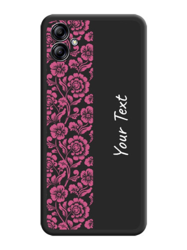 Custom Pink Floral Pattern Design With Custom Text On Space Black Personalized Soft Matte Phone Covers -Samsung Galaxy A04E
