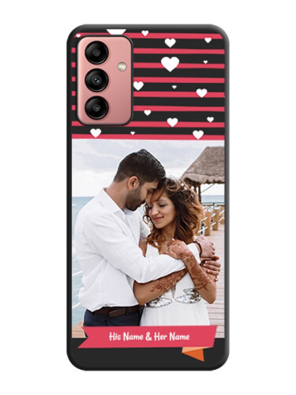 Custom White Color Love Symbols with Pink Lines Pattern on Space Black Custom Soft Matte Phone Cases - Galaxy A04s