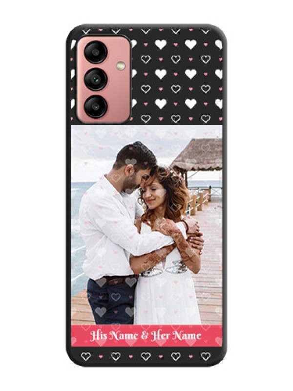 Custom White Color Love Symbols with Text Design on Photo on Space Black Soft Matte Phone Cover - Galaxy A04s