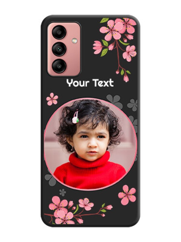 Custom Round Image with Pink Color Floral Design on Photo on Space Black Soft Matte Back Cover - Galaxy A04s
