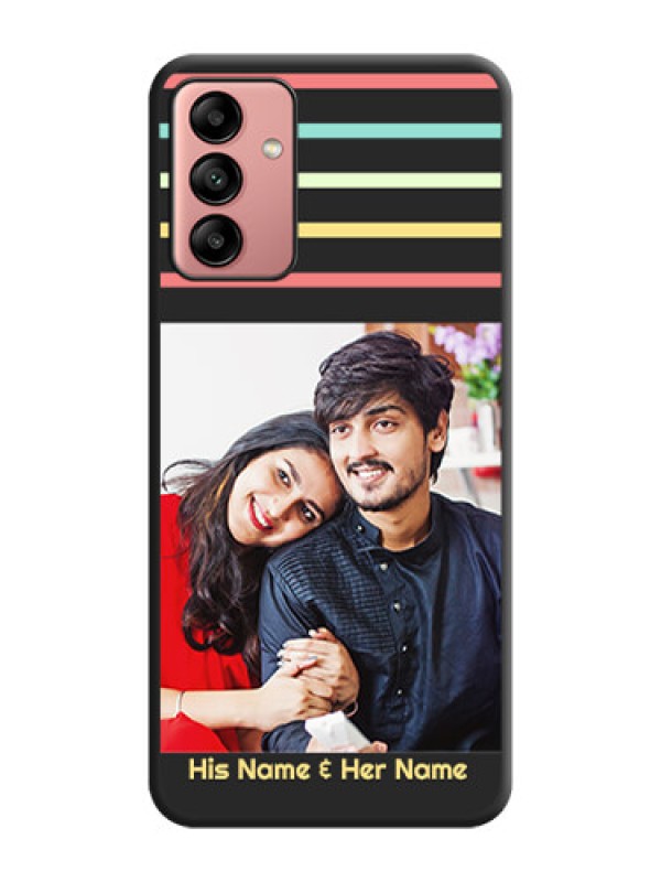 Custom Color Stripes with Photo and Text on Photo on Space Black Soft Matte Mobile Case - Galaxy A04s