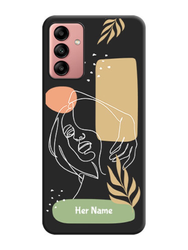 Custom Custom Text With Line Art Of Women & Leaves Design On Space Black Personalized Soft Matte Phone Covers -Samsung Galaxy A04S