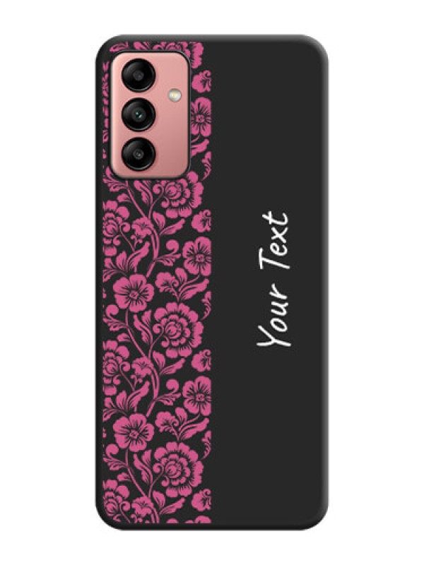Custom Pink Floral Pattern Design With Custom Text On Space Black Personalized Soft Matte Phone Covers -Samsung Galaxy A04S