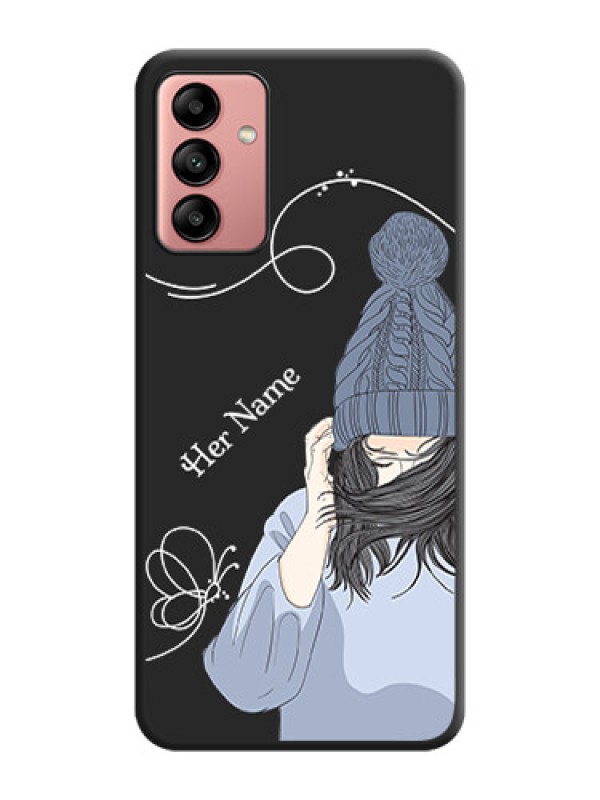 Custom Girl With Blue Winter Outfiit Custom Text Design On Space Black Personalized Soft Matte Phone Covers -Samsung Galaxy A04S