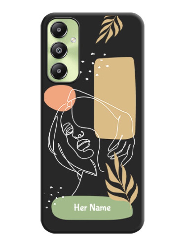 Custom Custom Text With Line Art Of Women & Leaves Design On Space Black Custom Soft Matte Mobile Back Cover - Galaxy A05s