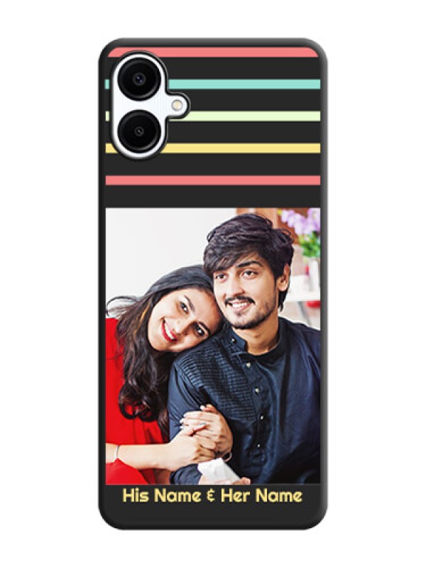 Custom Color Stripes with Photo and Text on Photo On Space Black Custom Soft Matte Mobile Back Cover - Galaxy A06