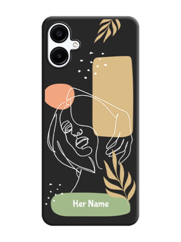 Custom Custom Text With Line Art Of Women & Leaves Design On Space Black Custom Soft Matte Mobile Back Cover - Galaxy A06