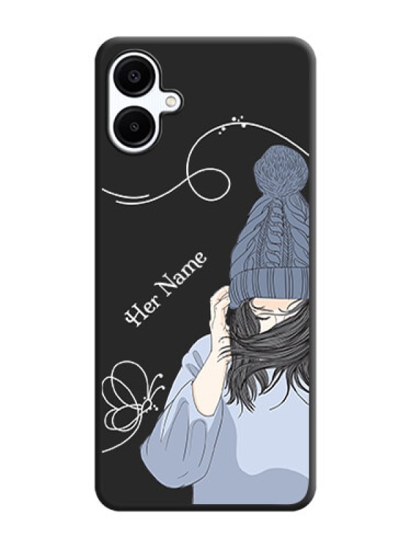 Custom Girl With Blue Winter Outfiit Custom Text Design On Space Black Custom Soft Matte Mobile Back Cover - Galaxy A06