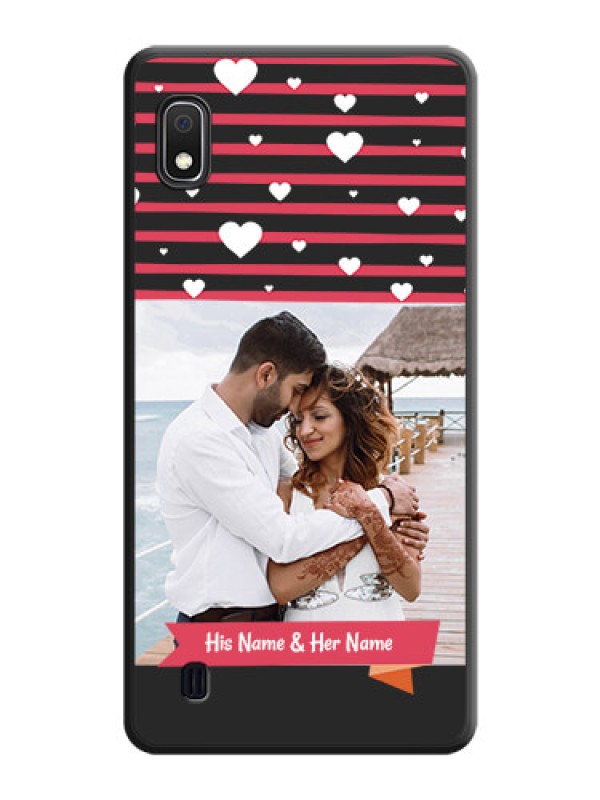Custom White Color Love Symbols with Pink Lines Pattern on Space Black Custom Soft Matte Phone Cases - Galaxy A10