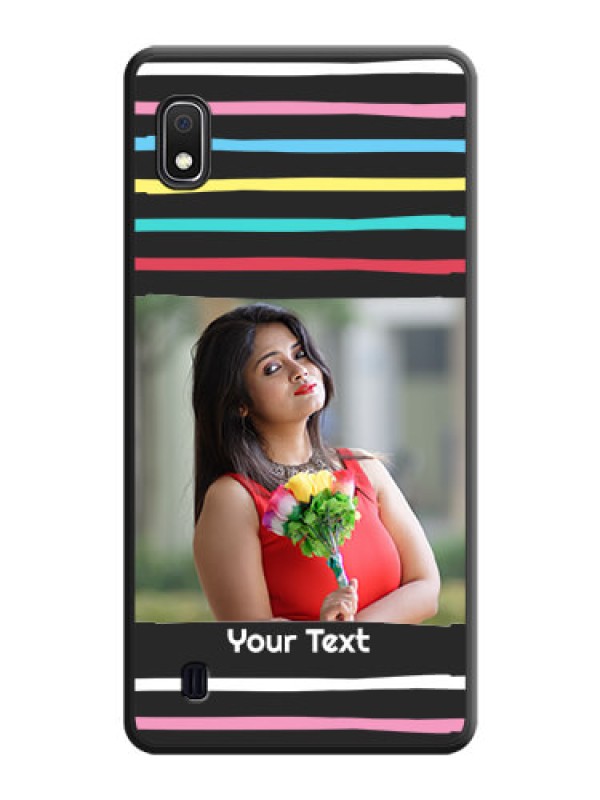 Custom Multicolor Lines with Image on Space Black Personalized Soft Matte Phone Covers - Galaxy A10