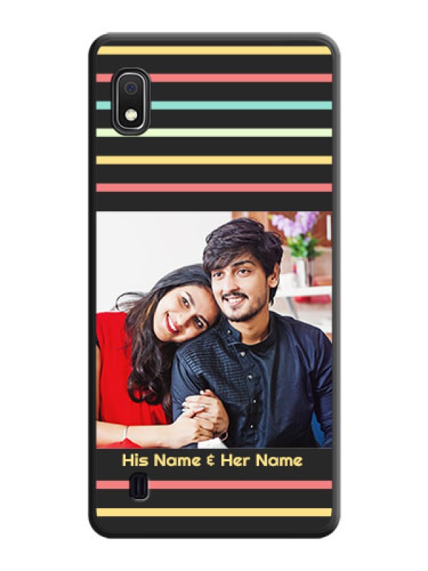 Custom Color Stripes with Photo and Text on Photo on Space Black Soft Matte Mobile Case - Galaxy A10