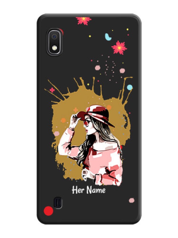 Custom Mordern Lady With Color Splash Background With Custom Text On Space Black Personalized Soft Matte Phone Covers -Samsung Galaxy A10