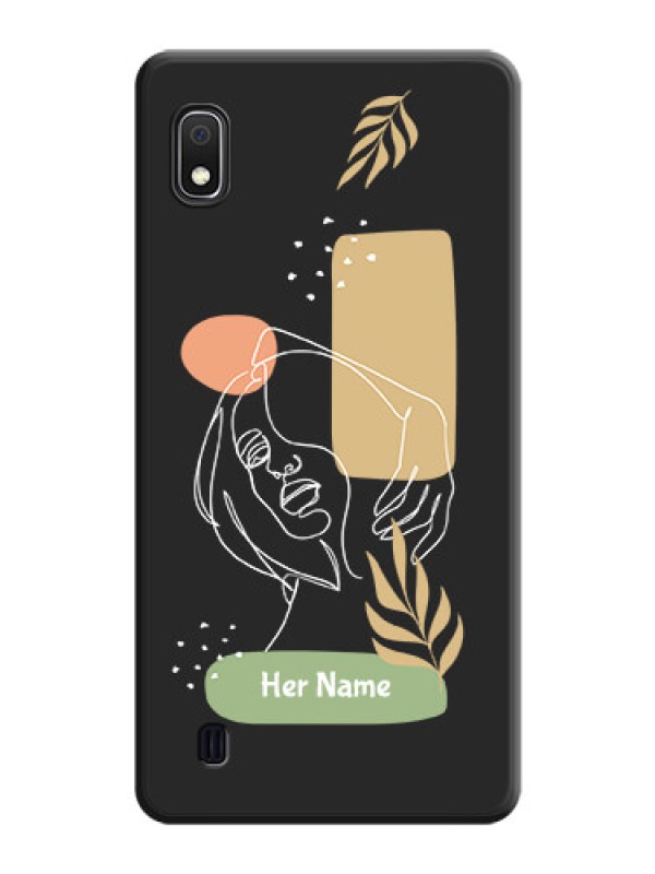 Custom Custom Text With Line Art Of Women & Leaves Design On Space Black Personalized Soft Matte Phone Covers -Samsung Galaxy A10