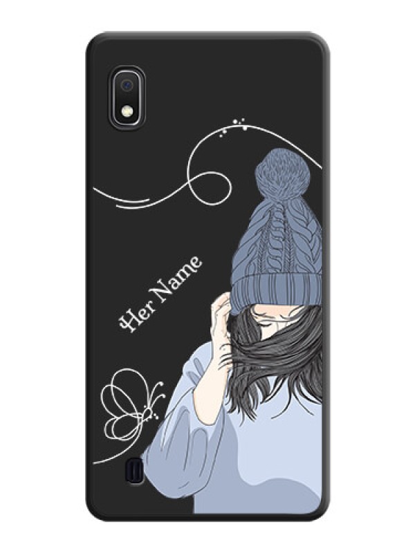 Custom Girl With Blue Winter Outfiit Custom Text Design On Space Black Personalized Soft Matte Phone Covers -Samsung Galaxy A10