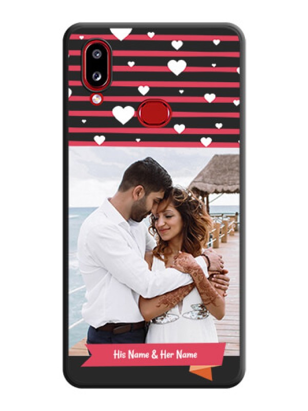 Custom White Color Love Symbols with Pink Lines Pattern on Space Black Custom Soft Matte Phone Cases - Galaxy A10s