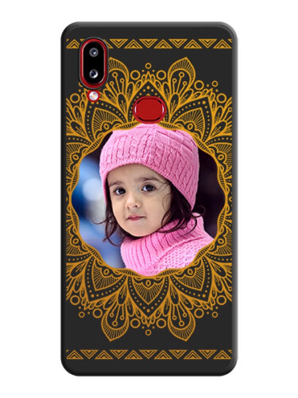 Custom Round Image with Floral Design on Photo on Space Black Soft Matte Mobile Cover - Galaxy A10s