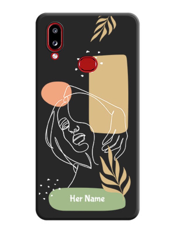 Custom Custom Text With Line Art Of Women & Leaves Design On Space Black Personalized Soft Matte Phone Covers -Samsung Galaxy A10S