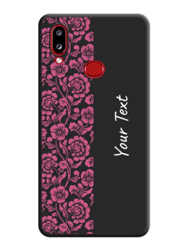 Custom Pink Floral Pattern Design With Custom Text On Space Black Personalized Soft Matte Phone Covers -Samsung Galaxy A10S
