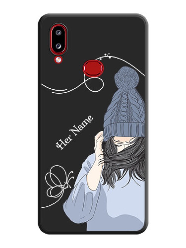 Custom Girl With Blue Winter Outfiit Custom Text Design On Space Black Personalized Soft Matte Phone Covers -Samsung Galaxy A10S