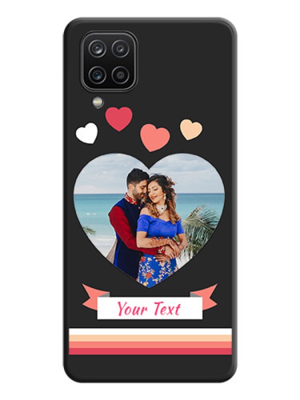 Custom Love Shaped Photo with Colorful Stripes on Personalised Space Black Soft Matte Cases - Galaxy A12