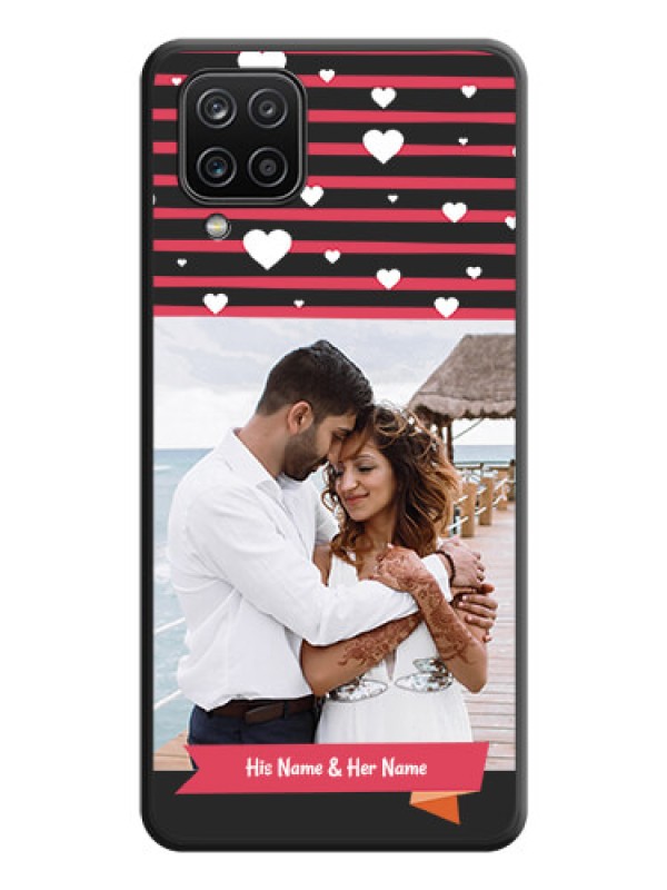 Custom White Color Love Symbols with Pink Lines Pattern on Space Black Custom Soft Matte Phone Cases - Galaxy A12