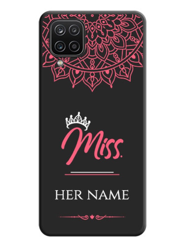Custom Mrs Name with Floral Design on Space Black Personalized Soft Matte Phone Covers - Galaxy A12