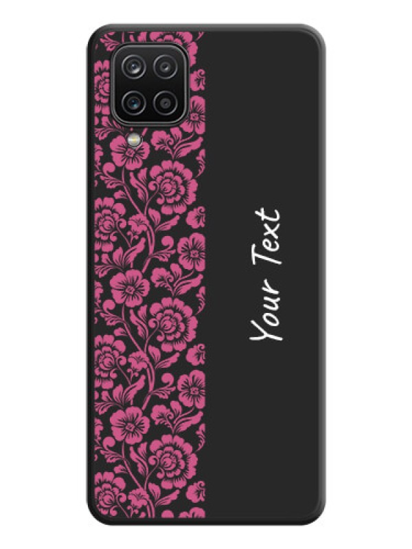 Custom Pink Floral Pattern Design With Custom Text On Space Black Personalized Soft Matte Phone Covers -Samsung Galaxy A12