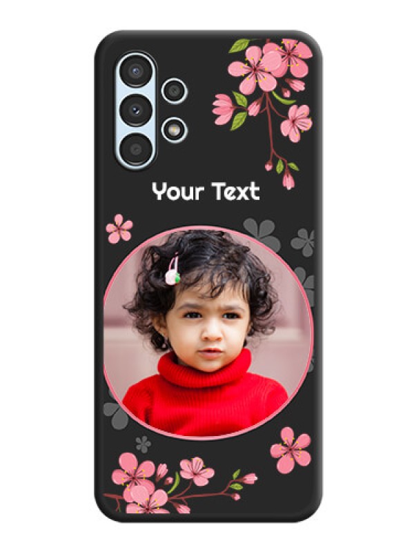 Custom Round Image with Pink Color Floral Design on Photo on Space Black Soft Matte Back Cover - Galaxy A13