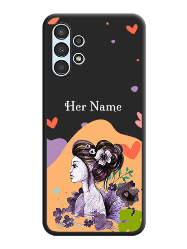 Custom Namecase For Her With Fancy Lady Image On Space Black Personalized Soft Matte Phone Covers -Samsung Galaxy A13