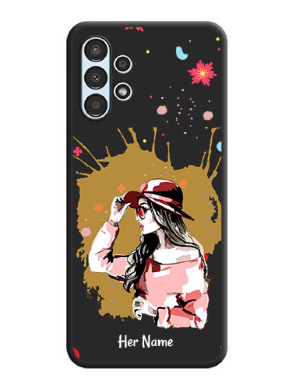 Custom Mordern Lady With Color Splash Background With Custom Text On Space Black Personalized Soft Matte Phone Covers -Samsung Galaxy A13