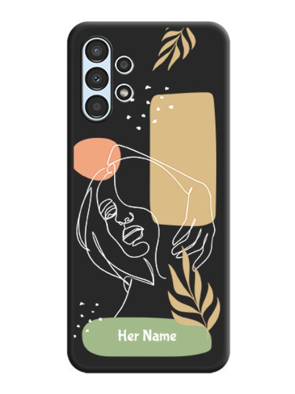 Custom Custom Text With Line Art Of Women & Leaves Design On Space Black Personalized Soft Matte Phone Covers -Samsung Galaxy A13