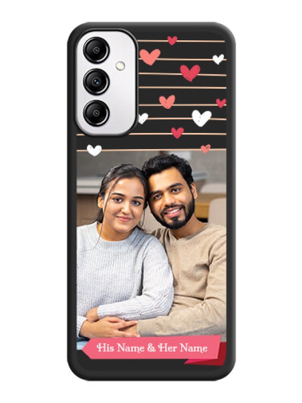 Custom Love Pattern with Name on Pink Ribbon  - Photo on Space Black Soft Matte Back Cover -Galaxy A14 4G