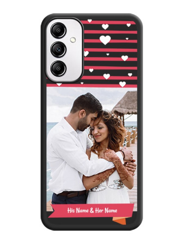Custom White Color Love Symbols with Pink Lines Pattern on Space Black Custom Soft Matte Phone Cases -Galaxy A14 4G