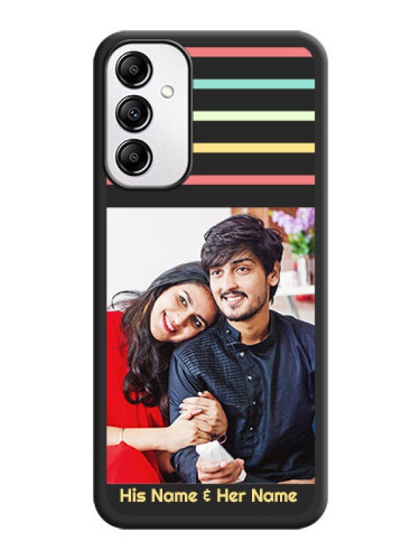 Custom Color Stripes with Photo and Text - Photo on Space Black Soft Matte Mobile Case -Galaxy A14 4G