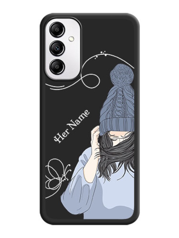Custom Girl With Blue Winter Outfiit Custom Text Design On Space Black Personalized Soft Matte Phone Covers -AppleGalaxy A14 4G